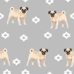 pug dog breed watercolor pet fabric popular dog lover gifts for pugs grey