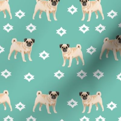 pug dog breed watercolor pet fabric popular dog lover gifts for pugs turquoise