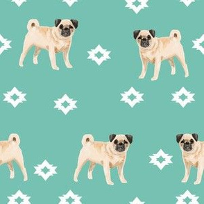 pug dog breed watercolor pet fabric popular dog lover gifts for pugs turquoise