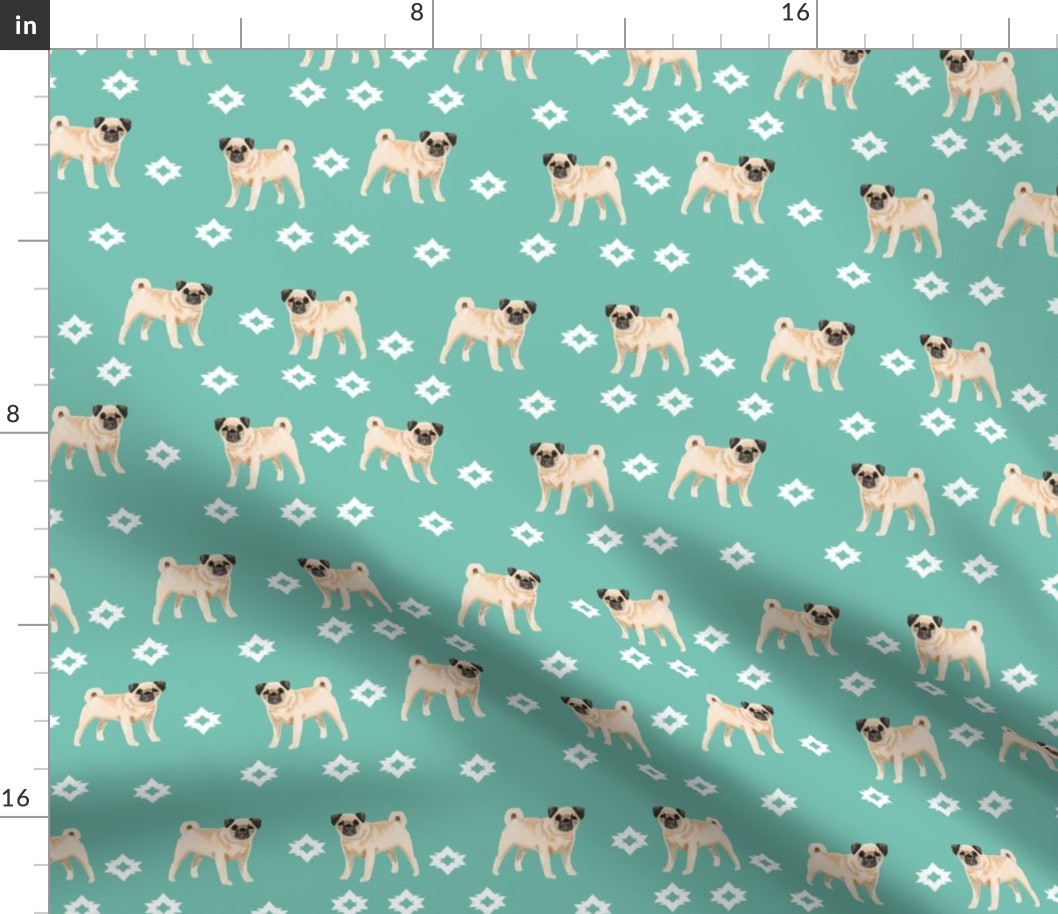 pug dog breed watercolor pet fabric popular dog lover gifts for pugs turquoise