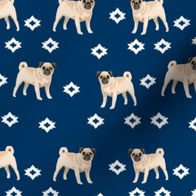 pug dog breed watercolor pet fabric popular dog lover gifts for pugs navy