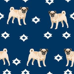 pug dog breed watercolor pet fabric popular dog lover gifts for pugs navy