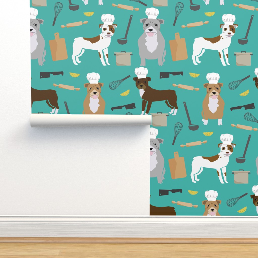 pitbull chef fabric cute dogs in the Wallpaper | Spoonflower
