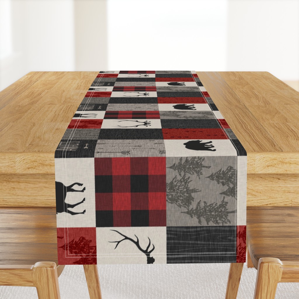 Adventure Awaits Quilt- Red, Black, Taupe, Cream - Rotated