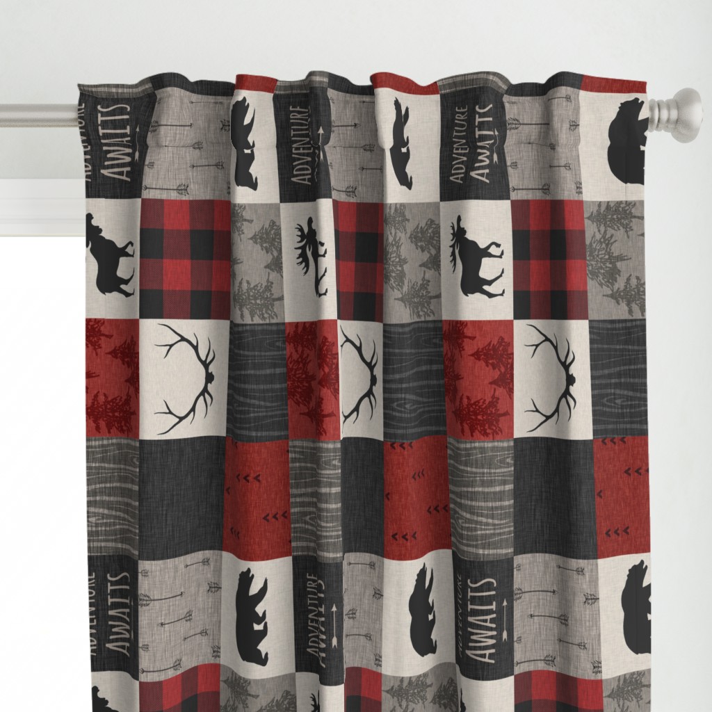 Adventure Awaits Quilt- Red, Black, Taupe, Cream - Rotated