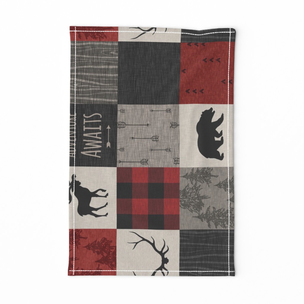 Adventure Awaits Quilt- Red, Black, Taupe, Cream - Rotated