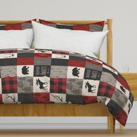 Adventure Awaits Quilt- Red, Black, Taupe, Cream - Rotated