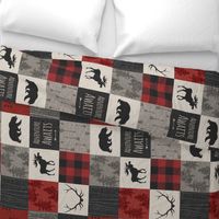 Adventure Awaits Quilt- Red, Black, Taupe, Cream - Rotated