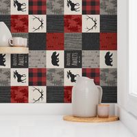 Adventure Awaits Quilt- Red, Black, Taupe, Cream - Rotated