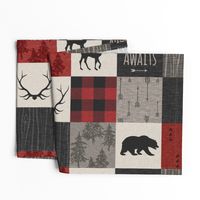 Adventure Awaits Quilt- Red, Black, Taupe, Cream - Rotated