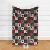 Adventure Awaits Quilt- Red, Black, Taupe, Cream - Rotated