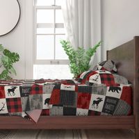 Adventure Awaits Quilt- Red, Black, Taupe, Cream - Rotated