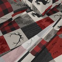 Adventure Awaits Quilt- Red, Black, Taupe, Cream - Rotated