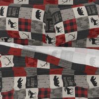 Adventure Awaits Quilt- Red, Black, Taupe, Cream - Rotated