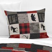 Adventure Awaits Quilt- Red, Black, Taupe, Cream - Rotated