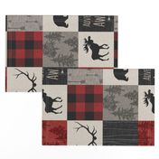 Adventure Awaits Quilt- Red, Black, Taupe, Cream - Rotated