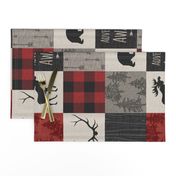 Adventure Awaits Quilt- Red, Black, Taupe, Cream - Rotated