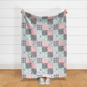 Patchwork Deer- pink, mint and grey