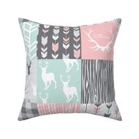 Patchwork Deer- pink, mint and grey