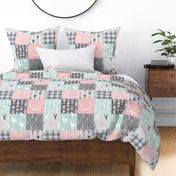 Patchwork Deer- pink, mint and grey