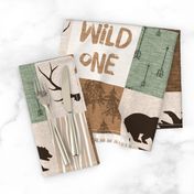 Wild One Quilt - green and brown - bear,  moose, deer, antlers, hunter