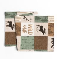 Wild One Quilt - green and brown - bear,  moose, deer, antlers, hunter