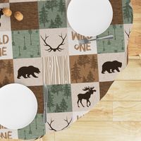 Wild One Quilt - green and brown - bear,  moose, deer, antlers, hunter