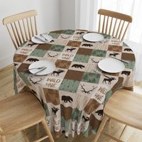 Wild One Quilt - green and brown - bear,  moose, deer, antlers, hunter