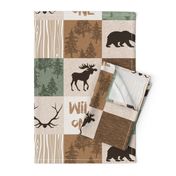 Wild One Quilt - green and brown - bear,  moose, deer, antlers, hunter