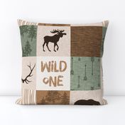 Wild One Quilt - green and brown - bear,  moose, deer, antlers, hunter