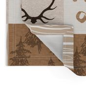 Wild One Quilt - green and brown - bear,  moose, deer, antlers, hunter- cheater quilt