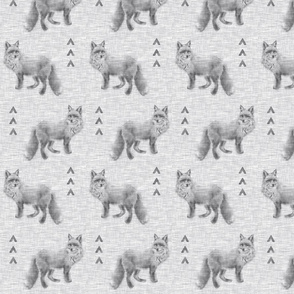 Fox and Arrows on Linen - Grey