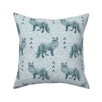 Fox and Arrows on Linen - Teal