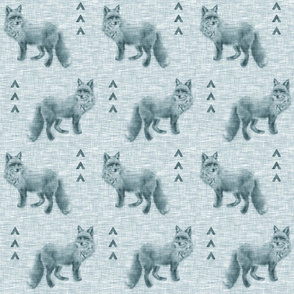 Fox and Arrows on Linen - Teal