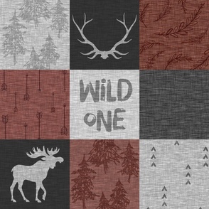 Wild One - burgundy and greys linen