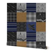 Witches and Wizards- Bronze, Navy and Royal Blue and Grey - Raven- Castles - Brooms