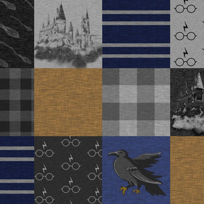 Witches and Wizards- Bronze, Navy and Royal Blue and Grey - Raven- Castles - Brooms