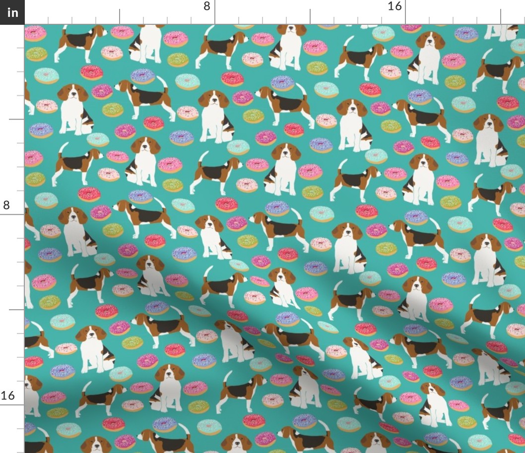 beagle donut fabric cute beagles and donuts design - turquoise