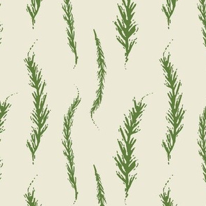 Woodcut Rosemary Herb Leaves, Olive Green on Off White, Food
