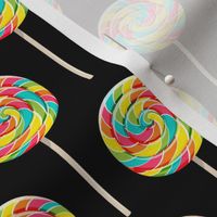 whirly pops -  multi on black - lollipop fabric