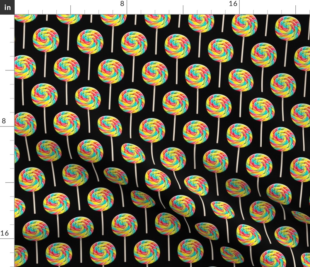 whirly pops -  multi on black - lollipop fabric