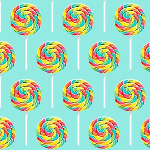whirly pops -  multi on blue - lollipop fabric