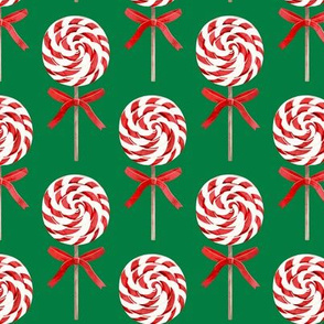 whirly pop - Christmas red and white on green