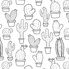 Cactus Doodles - Black & White