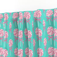 whirly pop - pink on blue - lollipop fabric