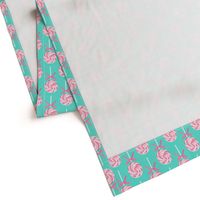 whirly pop - pink on blue - lollipop fabric