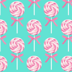whirly pop - pink on blue - lollipop fabric