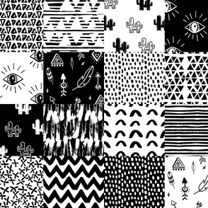 42" Black and White Boho Aztec Geometric Cheater Quilt