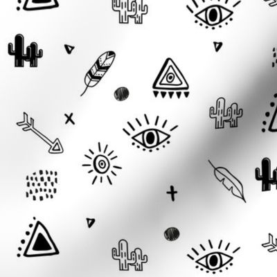 7" Boho Aztec Geometric / Black and White Print