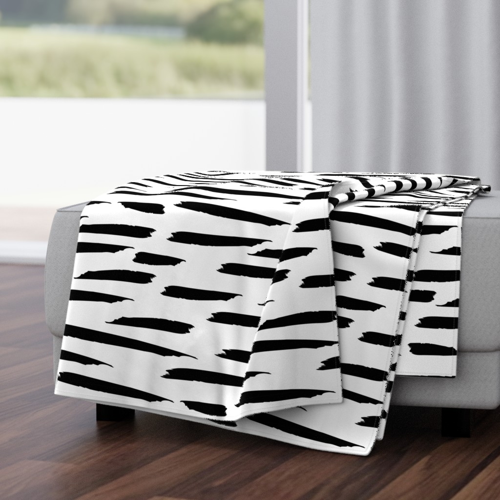 Paintbrush Stripes - Black on White - Large Scale